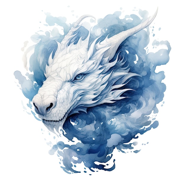 Иллюстрация голубое облако в форме головы дракона на белом фоне