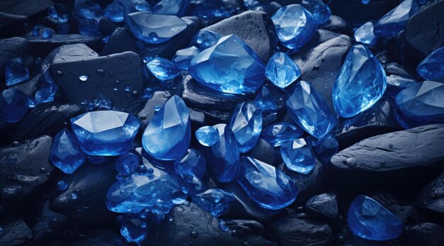 Photo illustration of blue crystals and gemstones generative ai