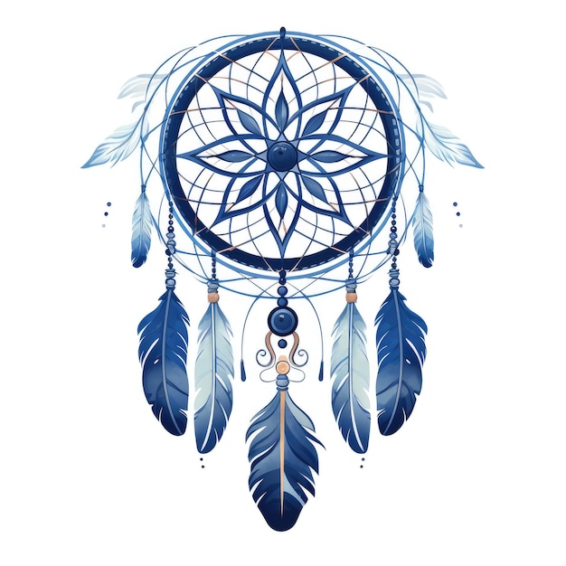 Illustration of blue dreamcatcher on white background Native american indian dream catcher traditional symbol