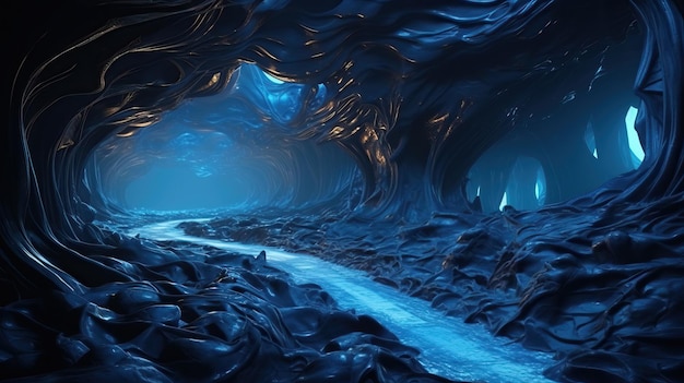 Illustration of blue glowing cave fantasy background