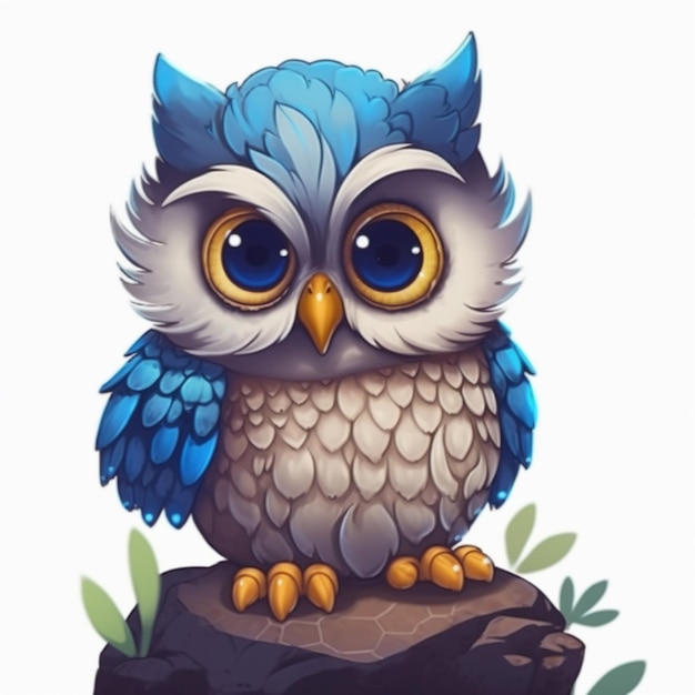 Illustration of a blue owl on a rock