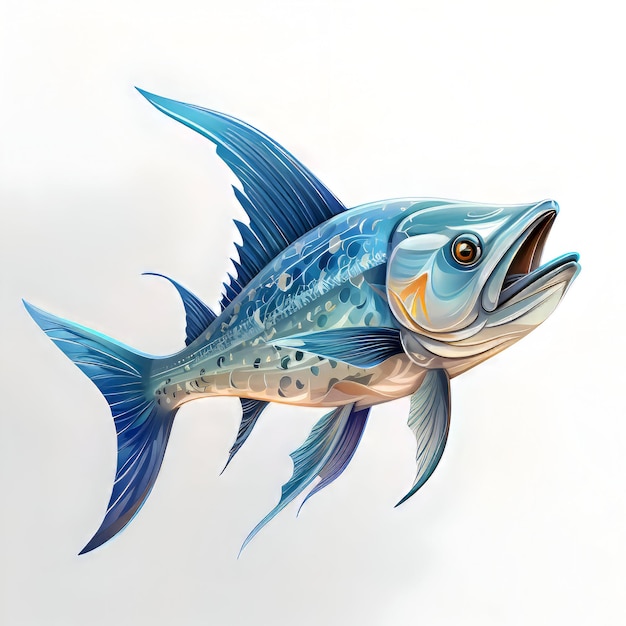 Illustration of a blue piranha fish on a white background