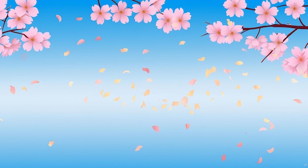 Photo illustration of blue sky and dancing sakura petals