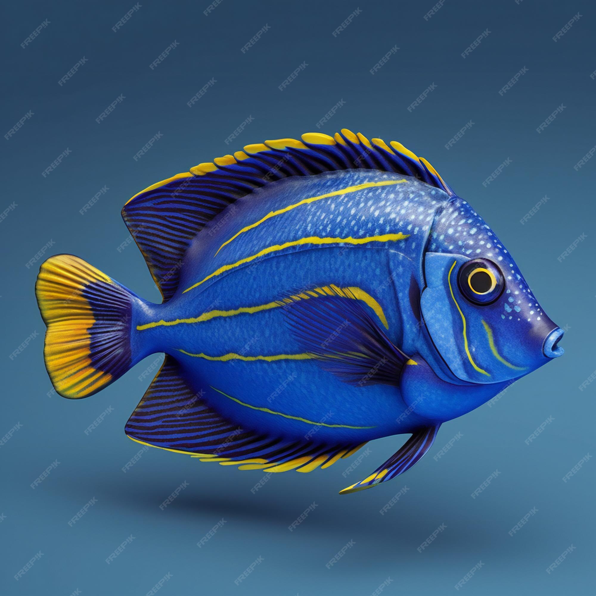 Premium Photo | Illustration of a blue and yellow fish on a blue background