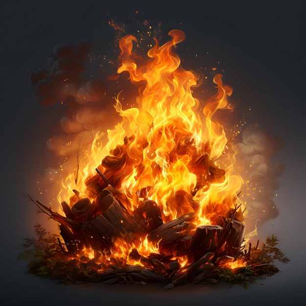 Illustration of a bonfire with flames on a dark background