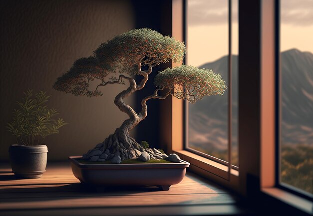 Foto un'illustrazione di un'immagine di bonsai generata dall'ai