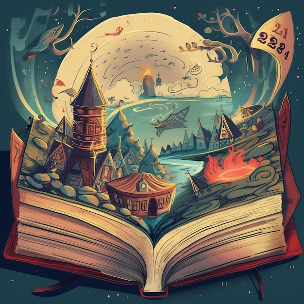 Иллюстрация книги с изображением города и огня посередине.