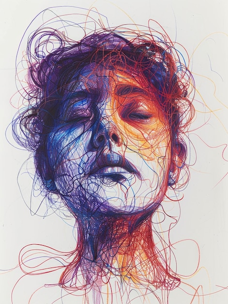 Illustration of Borderline Personality Disorder Represented with Scribbled Colored Lines Generative AI