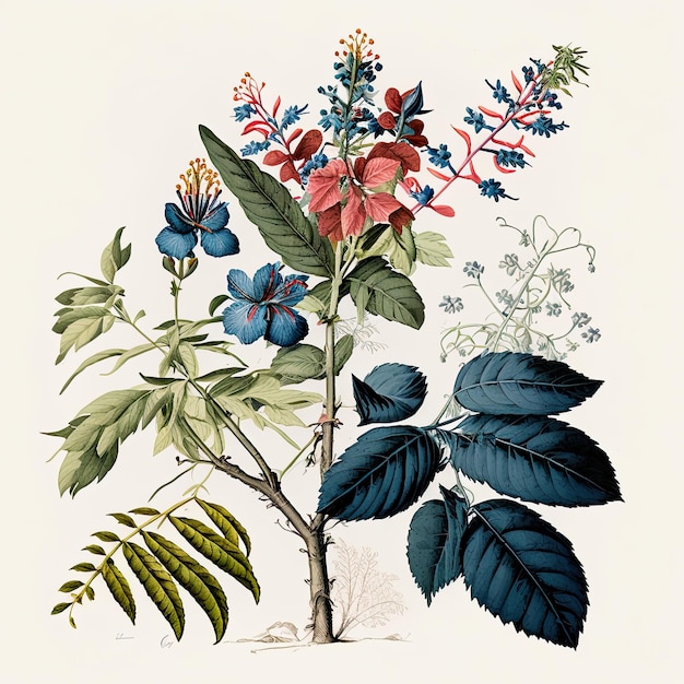 Illustration of botanical argument white background Generative Ai