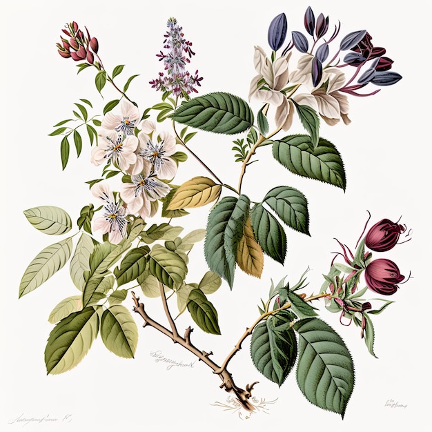 Illustration of botanical argument white background Generative Ai