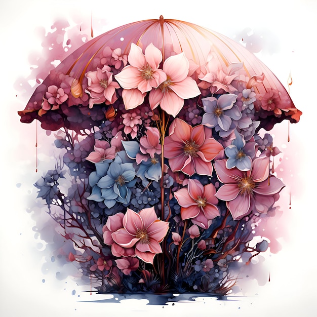 illustration of a bouquet of flowers in the form of an umbrella