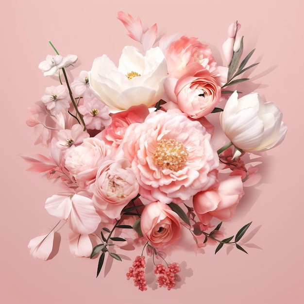 illustration of a bouquet of flowers on a pink background