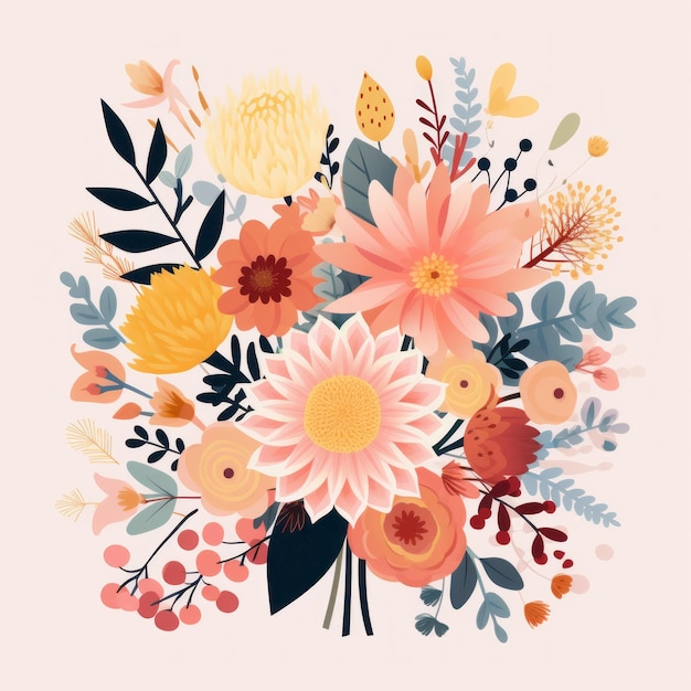 an illustration of a bouquet of flowers on a pink background