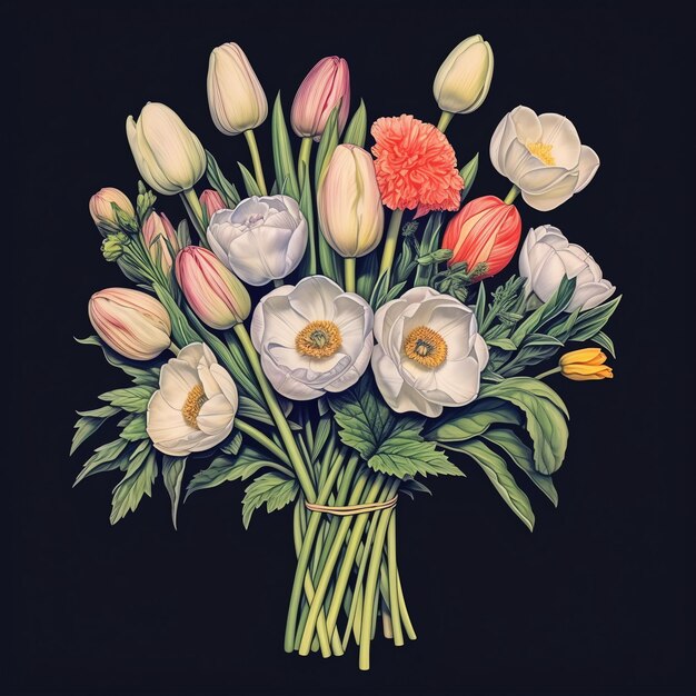 illustration of a bouquet of various flowers isolated