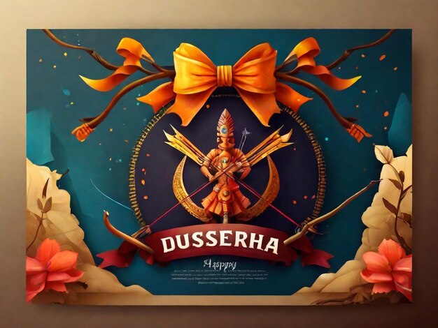 Иллюстрация лука и стрелы Рамы в фестивале Индии на заднем плане с сообщением на хинди, означающим пожелания на Дешеру
