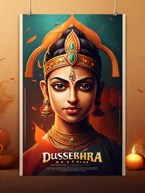 Photo illustration of bow and arrow in with lord rama ravan happy dussehra festival