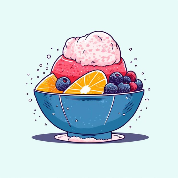 illustration of a bowl of fruit with ice cream and fruit generative ai