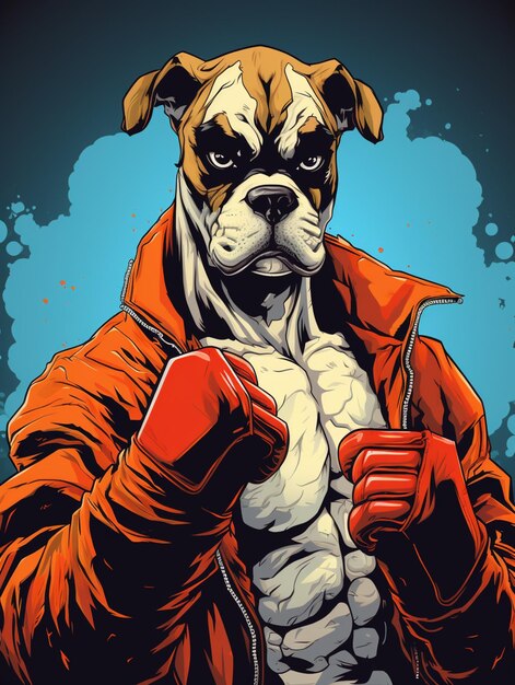 illustration of a boxer dog with a red jacket and red gloves generative ai