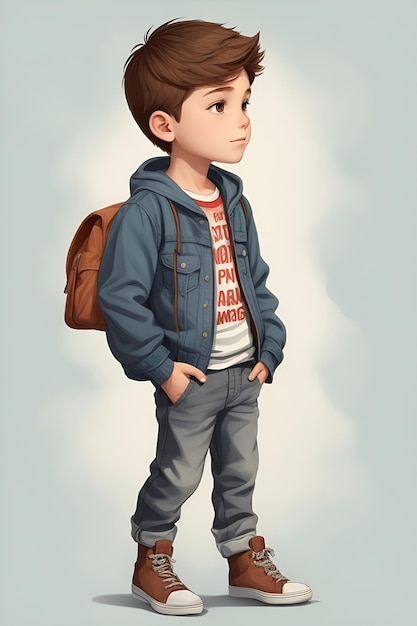 Photo an illustration of a boy in casual clothing standing with one hand in his pocket