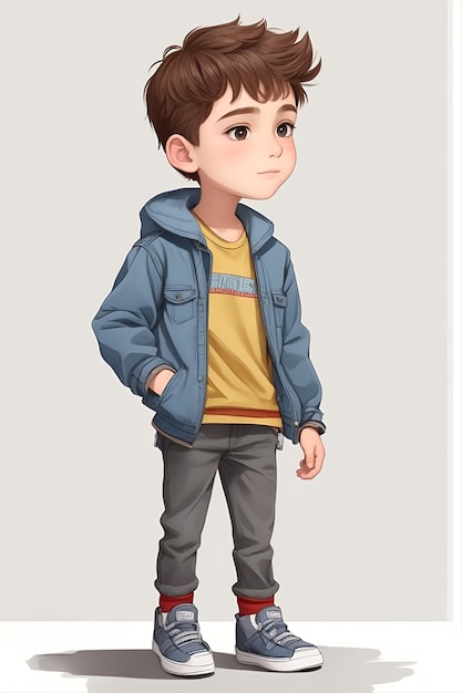 Иллюстрация мальчика в обычной одежде, стоящего с одной рукой в кармане