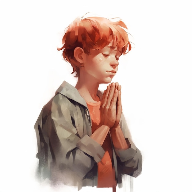 An illustration of a boy praying