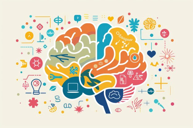 Photo illustration brain with various icons