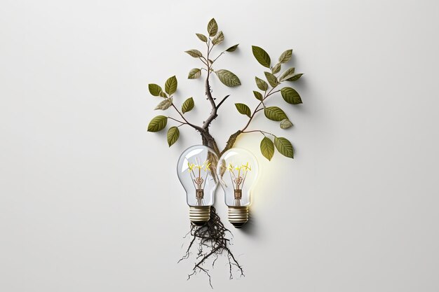 Illustration of branches with light bulbs white background Generative AI