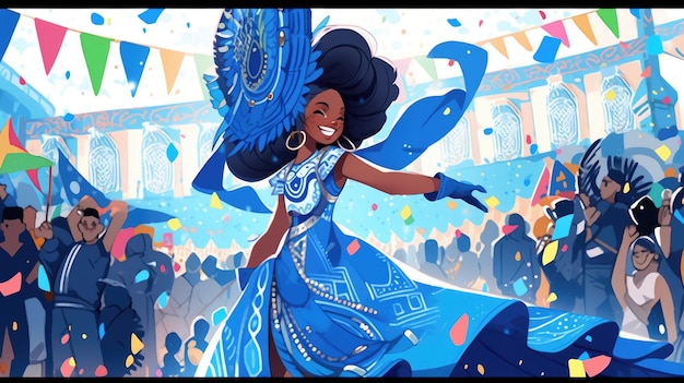 illustration Brazil Carnival in blue