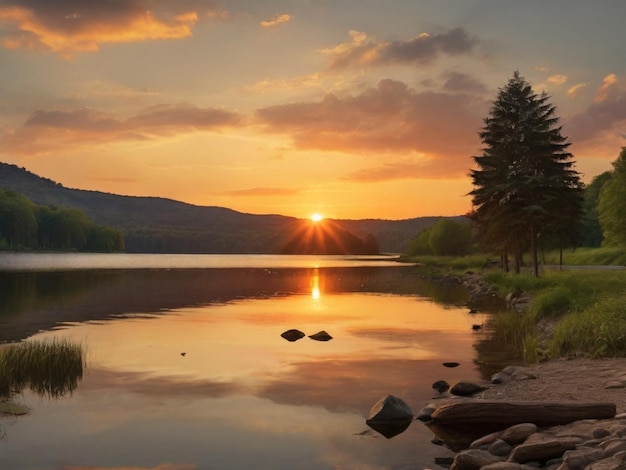 Illustration of a breathtaking sunset over a mountain range