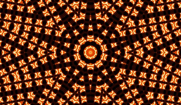 Illustration of a bright fractal kaleidoscope of flares and sun with spirals