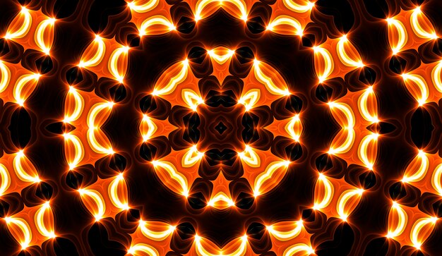 Illustration of a bright fractal kaleidoscope of flares and sun with spirals