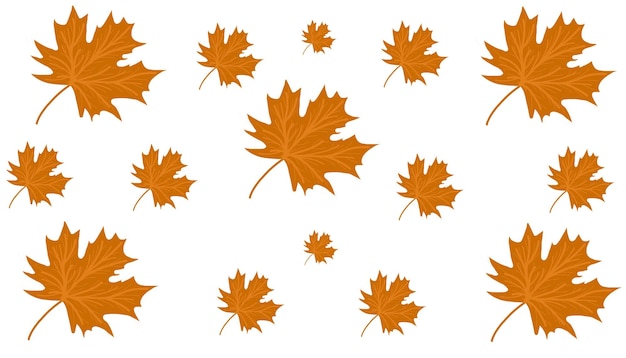 白い背景にさまざまなサイズの茶色の紅葉のイラスト