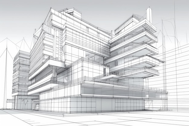 Illustration of building elevation with architectural lines Generative AI