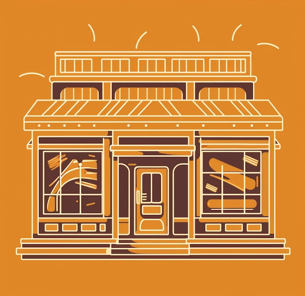 An illustration of a building with a yellow background.