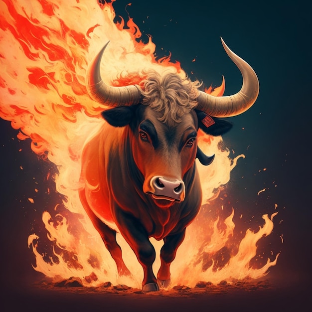 Photo illustration bull fire