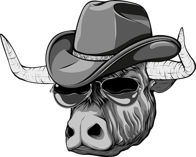 太陽眼鏡と帽子をかぶった牛の頭のイラスト