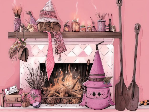 Foto illustrazione buona befana in rosa