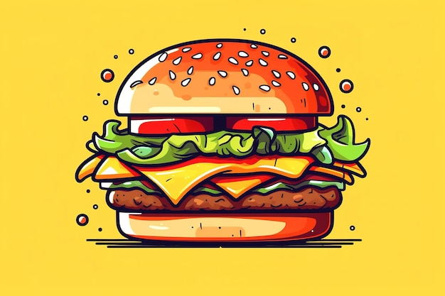 ハンバーガーの漫画のスタイルのイラスト