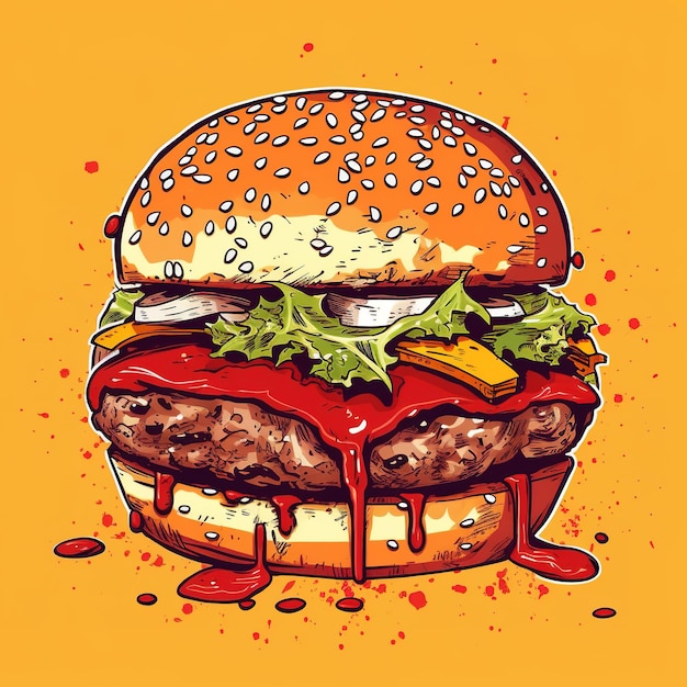 Illustration of a burger cartoon style