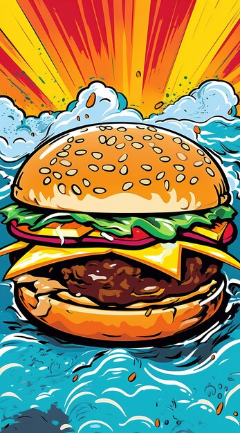 Photo illustration of a burger cartoon style