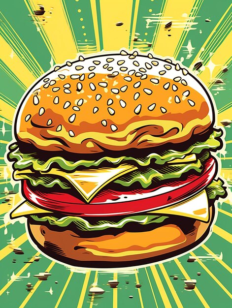 Photo illustration of a burger cartoon style