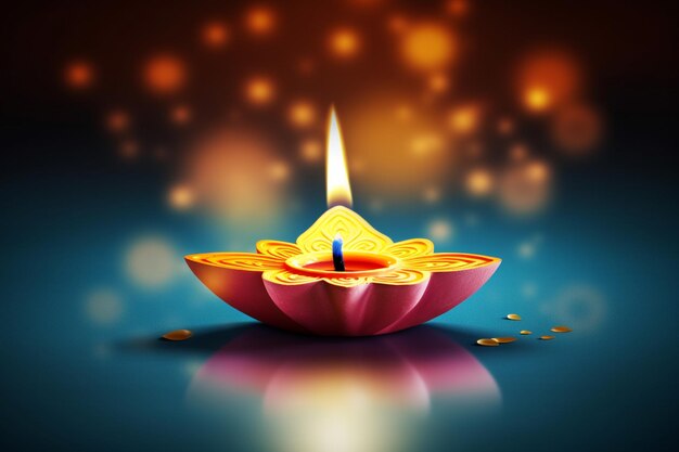 Foto illustrazione di bruciare diya sul felice diwali