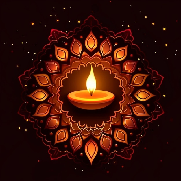 Illustration of burning diya on happy Diwali