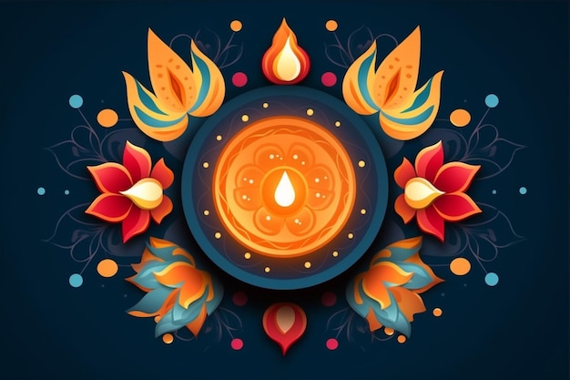 Illustration of burning diya on happy Diwali