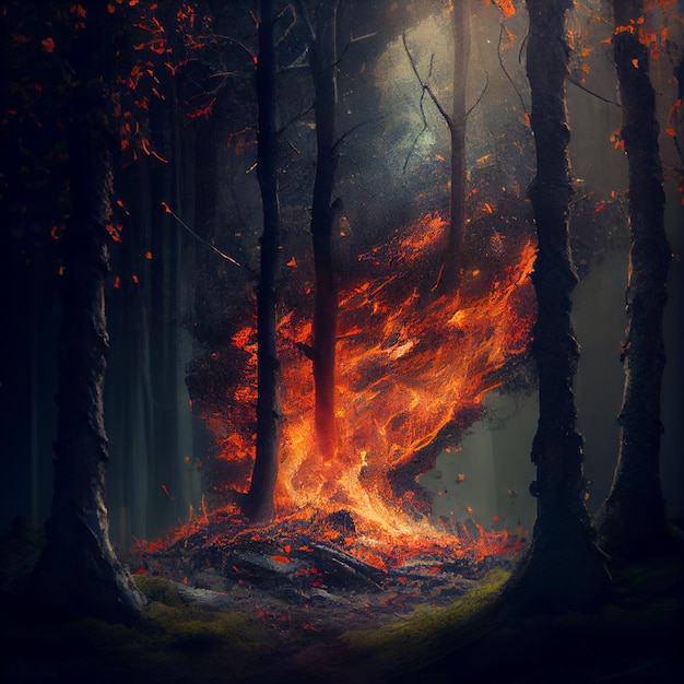 Illustration burning forestsgenerative ai