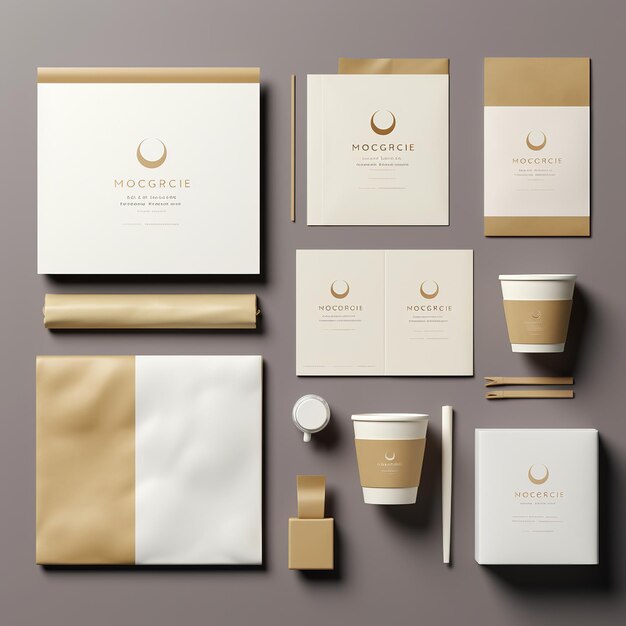 Photo illustration of business collateral merchandise mockup set