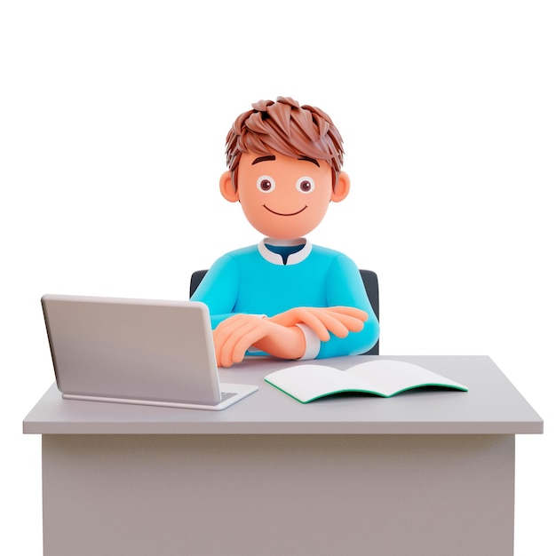Illustration of a businessman sitting behind a desk isolated on a white background