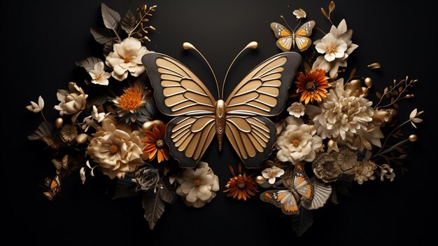 Photo illustration of a butterfly in autumn with flowers around it