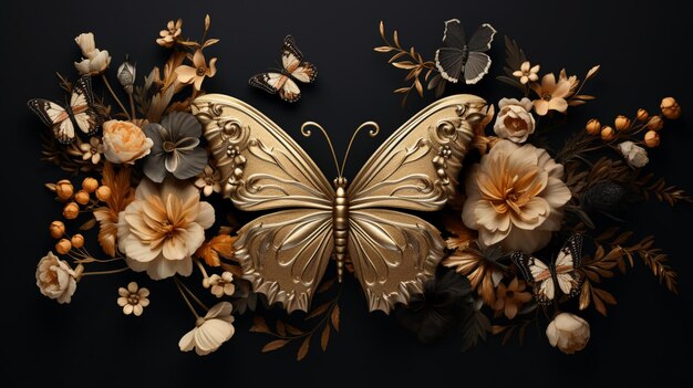 Photo illustration of a butterfly in autumn with flowers around it