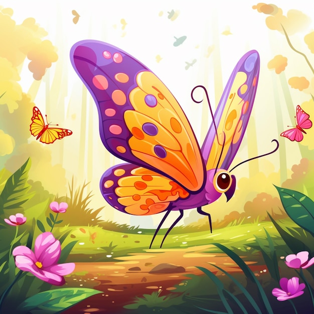 illustration of a butterfly flying over a field of flowers generative ai